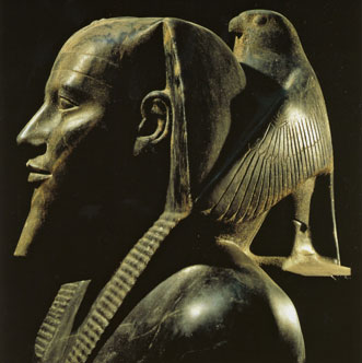 Egyptian statue of Khufu and falcon